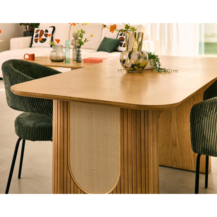 Milazzo - table à manger - bois plaqué chêne et cannage - 180 cm - Bois