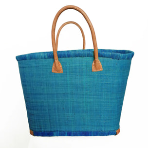 Panier artisanal de Madagascar - Morondova GM Turquoise avec pochon