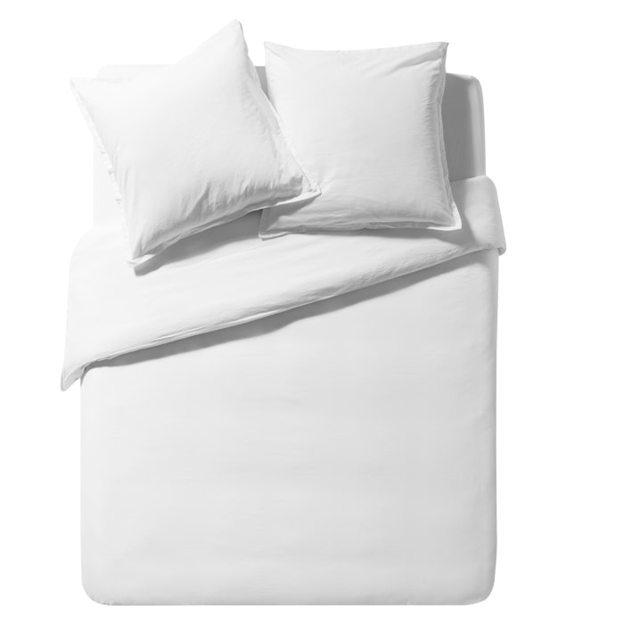 Taie d'oreiller unie en coton lavé, Made in France, SOFT LINE , Blanc