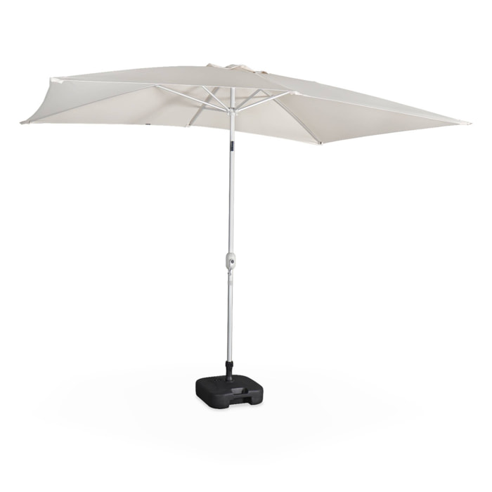 Parasol Wissant. 2x3m. couleur sable. mât central. aluminium anodisé orientable. manivelle d'ouverture