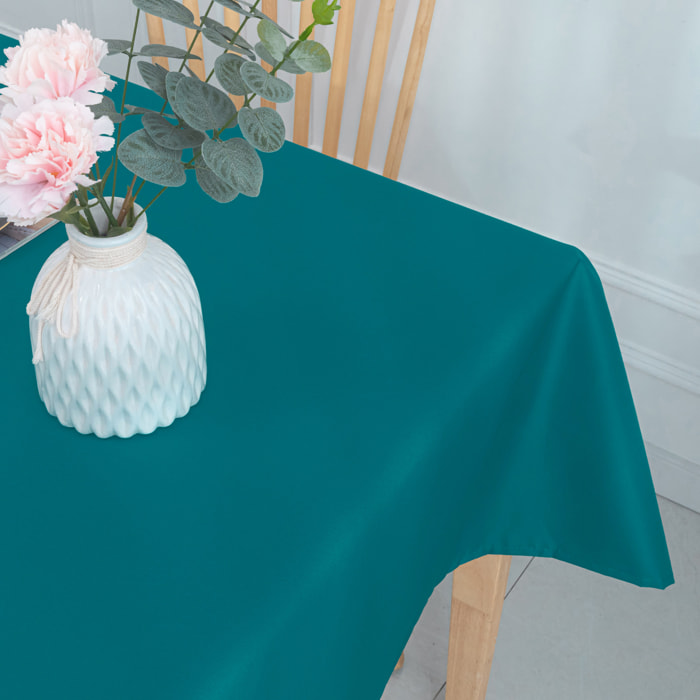 Nappe carrée et enduite antitache - Bleu Paon