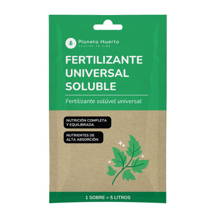 PLANETA HUERTO | Fertilizante universal soluble 20 g, Nutrición completa para todo tipo de plantas Para 5 litros de riego - Fertilizante Universal NPK 6-4-6 con micronutrientes quelatados