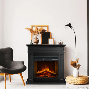 Jefferson - Camino Elettrico da Terra con Effetto Fiamma 89,5x90,5x28 cm in Legno Nero