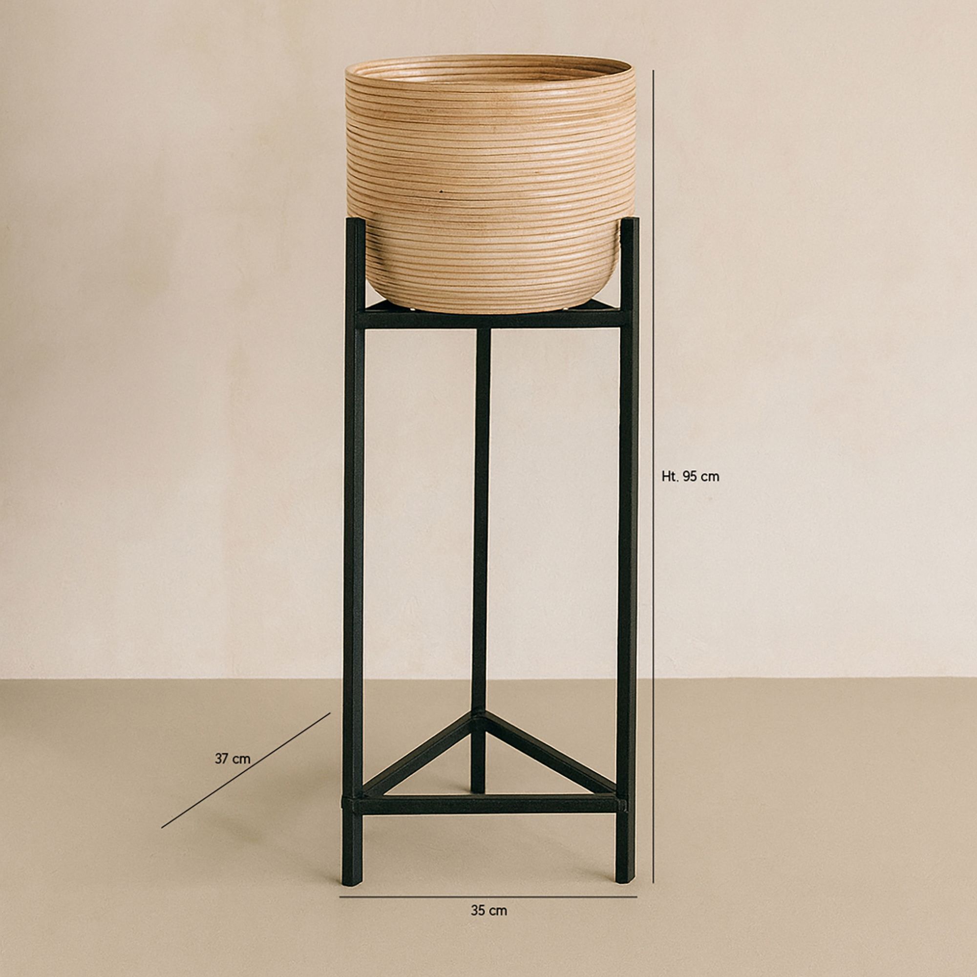 Cache pot en rotin pieds en métal noir 35cm h78-95cm LIMA