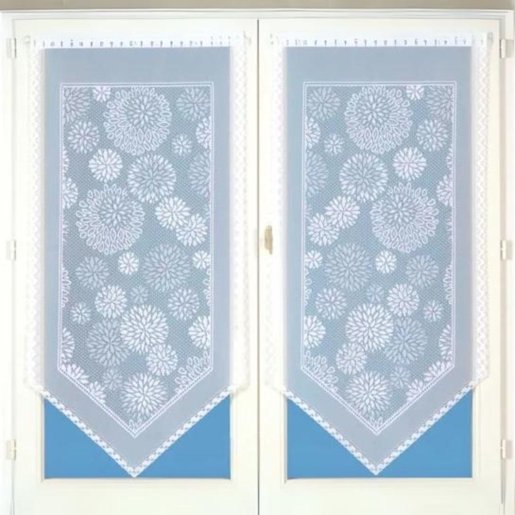 Paire de petits voilages en pointe et à dentelle - Blanc