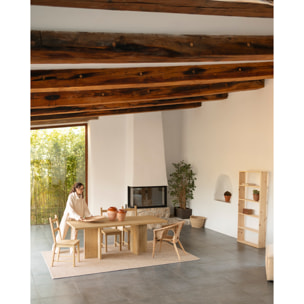 Table à manger en bois massif ton chêne moyen en différentes tailles