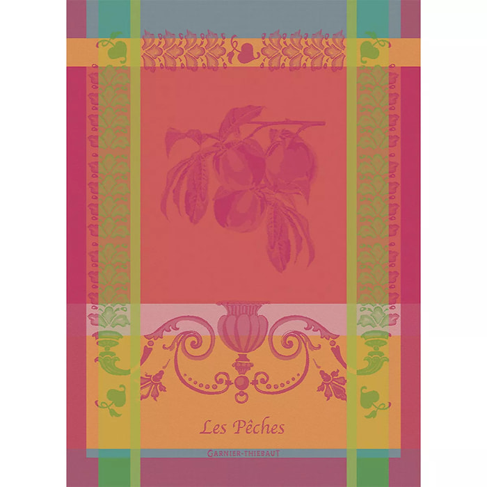 Torchon pur coton motif jacquard rose Les peches rose