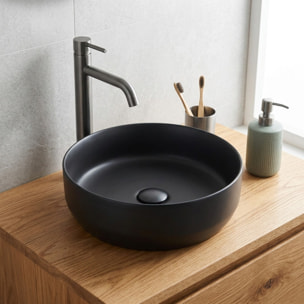 Vasque à poser ronde en céramique diamètre 39 cm - noir mat - sans trop-plein - SAT Infinitio