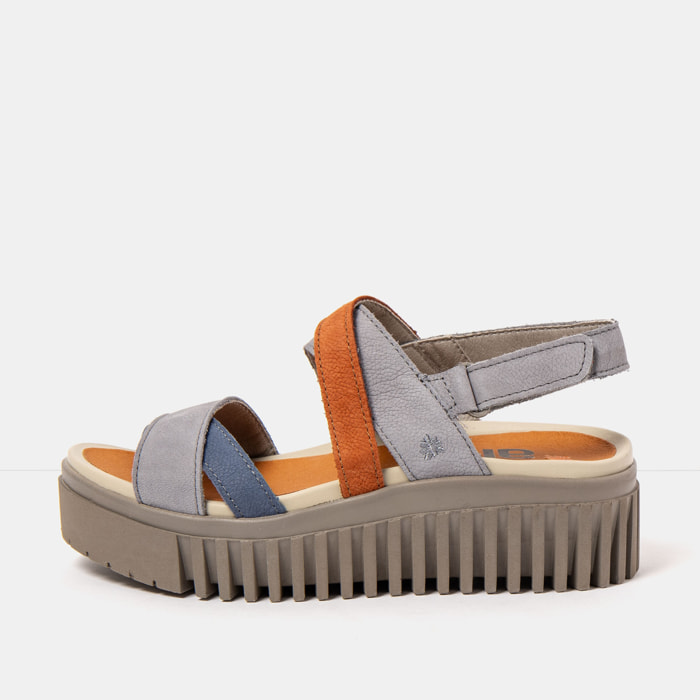 Sandalia de cuña 1676 MULTI DENIM-DARK ORANGE/BRIGHTON color Denim-dark orange