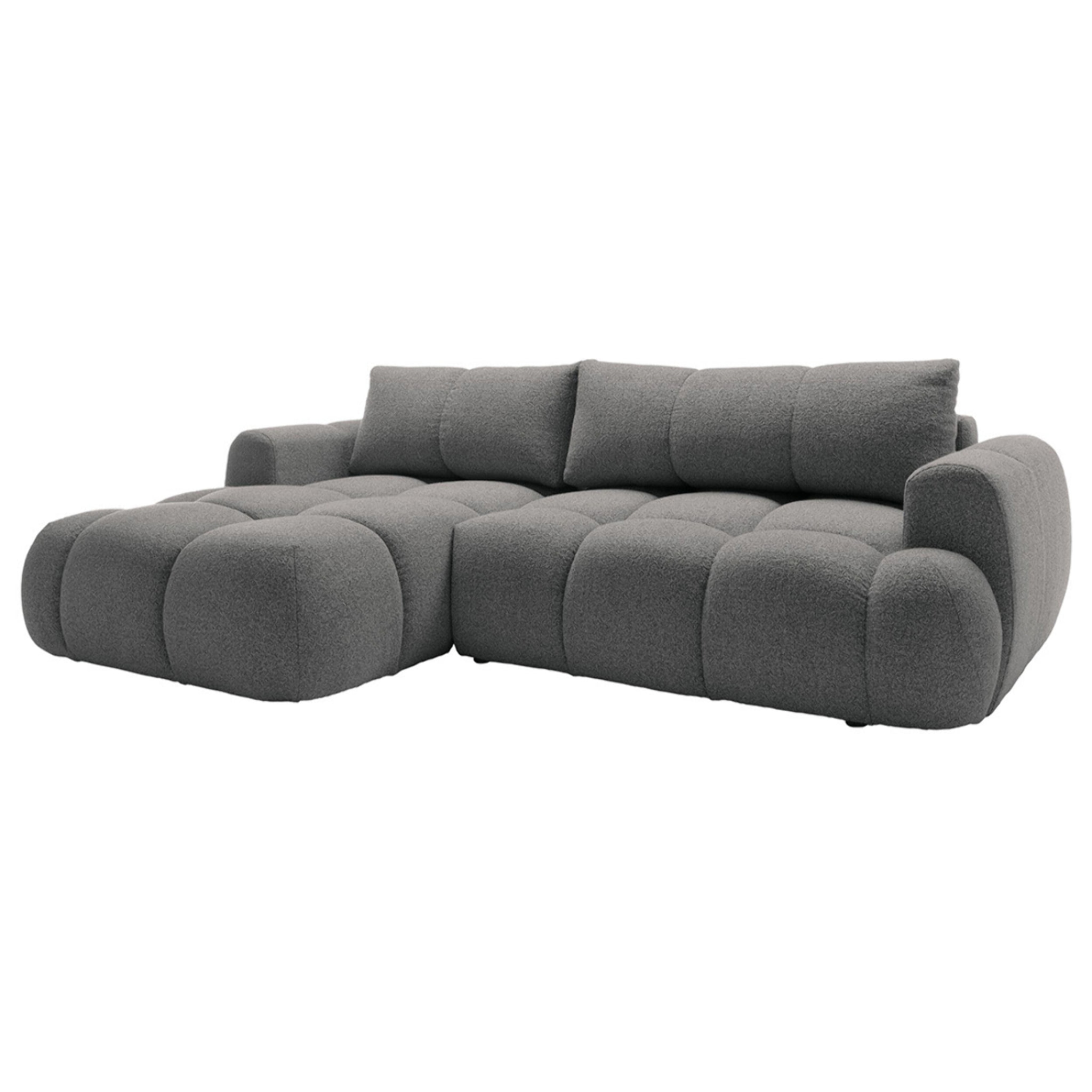 Yulin - Canapé d'angle gauche 4 places convertible avec coffre en tissu bouclette - Gris foncé