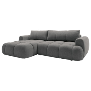 Yulin - Canapé d'angle gauche 4 places convertible avec coffre en tissu bouclette - Gris foncé