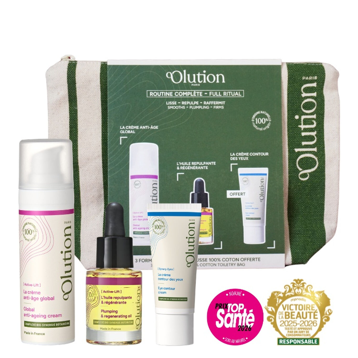Trousse Rituel - Coffret Crème Anti-Âge Global 50ml + Huile Repulpante & Régénérante 30ml + Crème Contour des Yeux 15ml