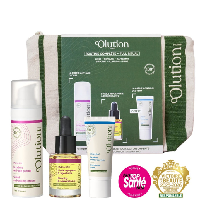 Trousse Rituel - Coffret Crème Anti-Âge Global 50ml + Huile Repulpante & Régénérante 30ml + Crème Contour des Yeux 15ml