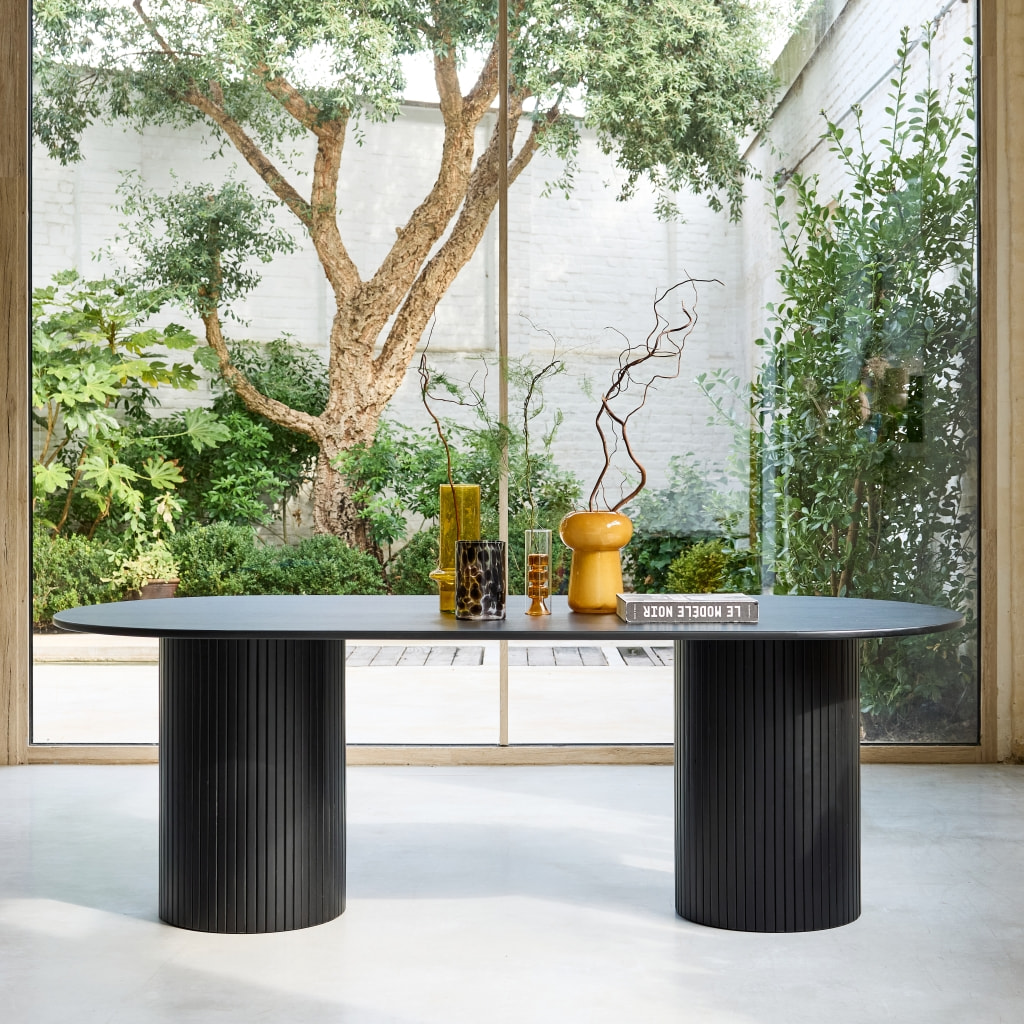 Table à manger oblongue bois d'hévéa et placage chêne 8 places ESTELLE