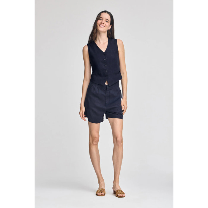 Gilet Deia blu marino in cotone e lino con dettagli Polo Club