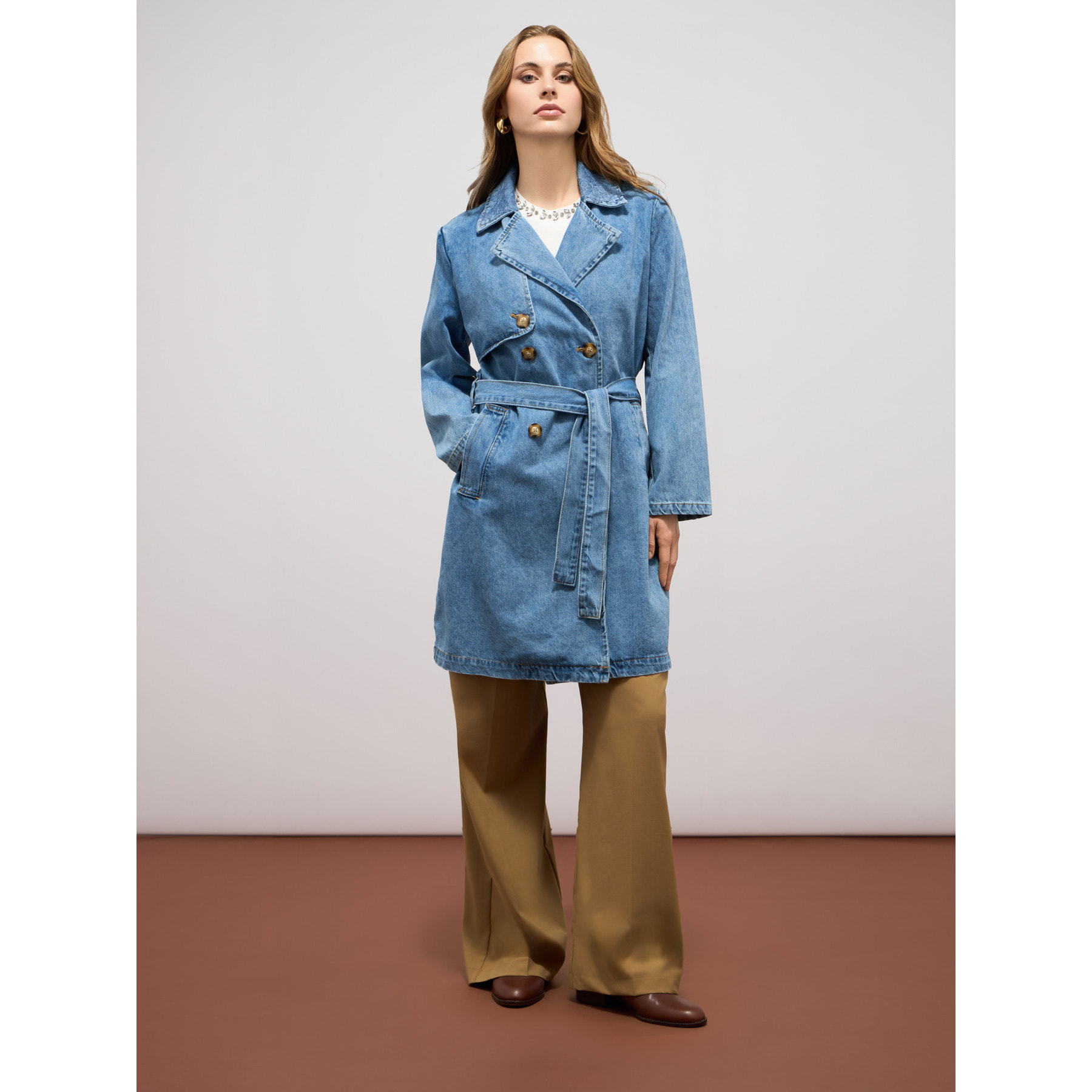 Oltre - Gabardina de mezcla de denim y viscosa - Light - blue