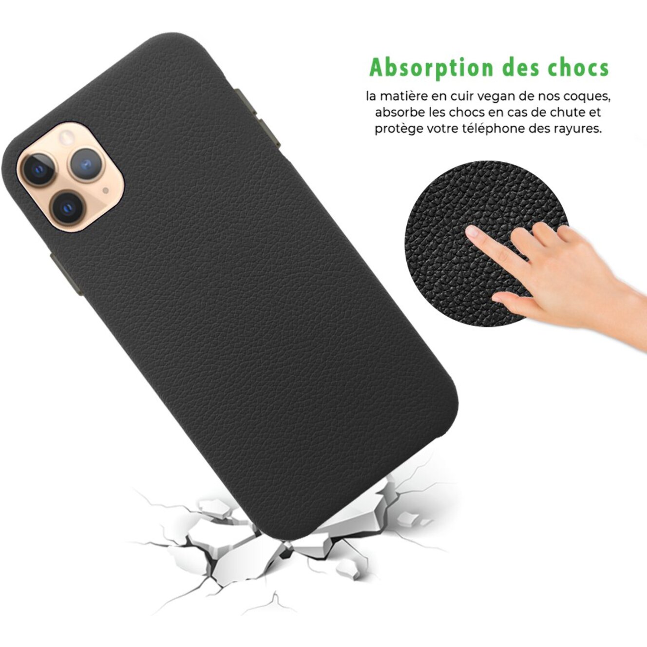 Coque iPhone 11 Pro effet cuir grainé Noir