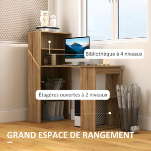 Bureau informatique 120L x 55l x 120H cm bibliothèque adjacente multi-rangements bois chêne