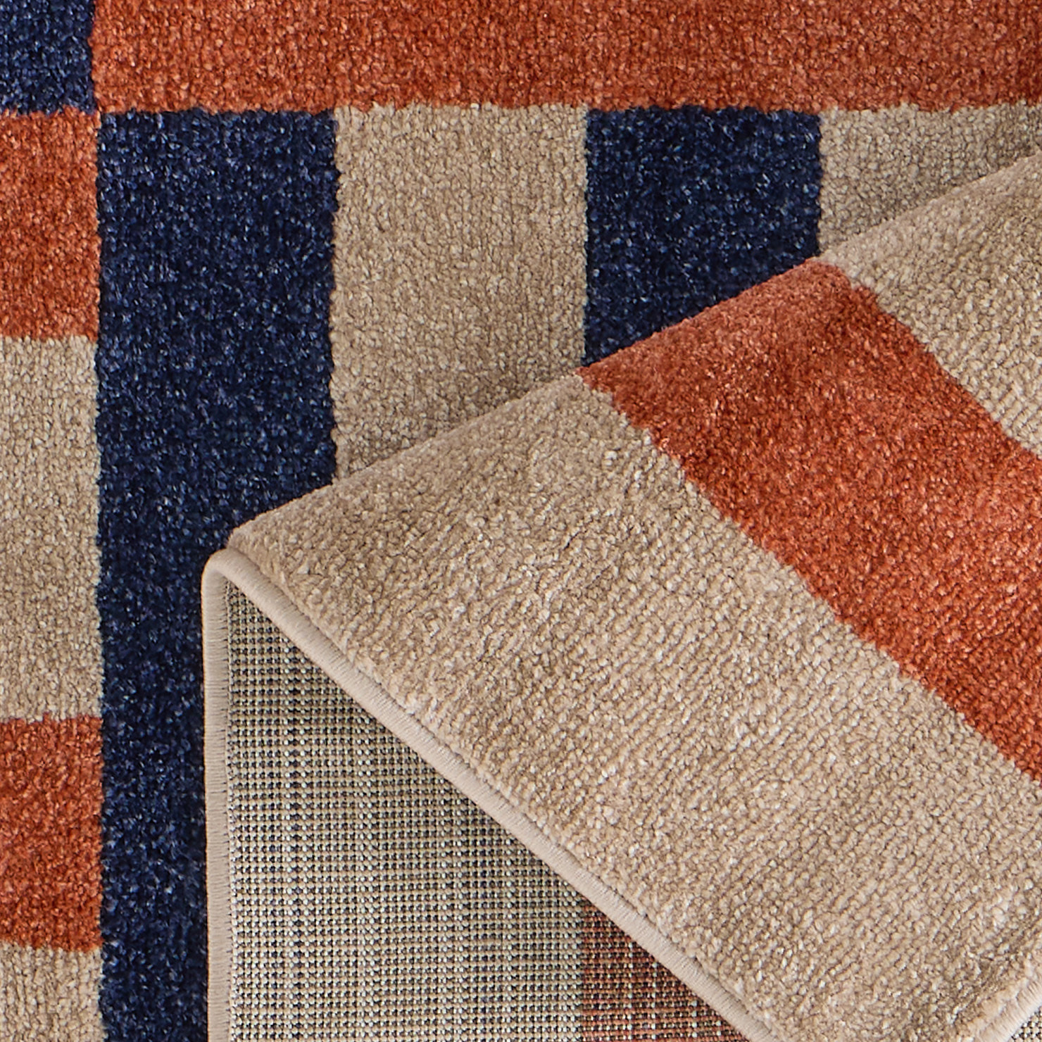 SANTAL - Tapis de salon bleu à motif géométrique