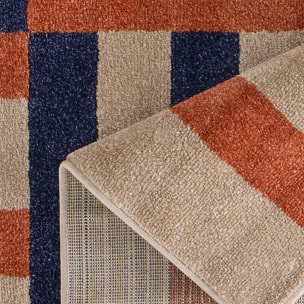 SANTAL - Tapis de salon bleu à motif géométrique