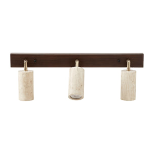 Luminaire design 3 spots orientables en travertin et effet bois TIVOLI
