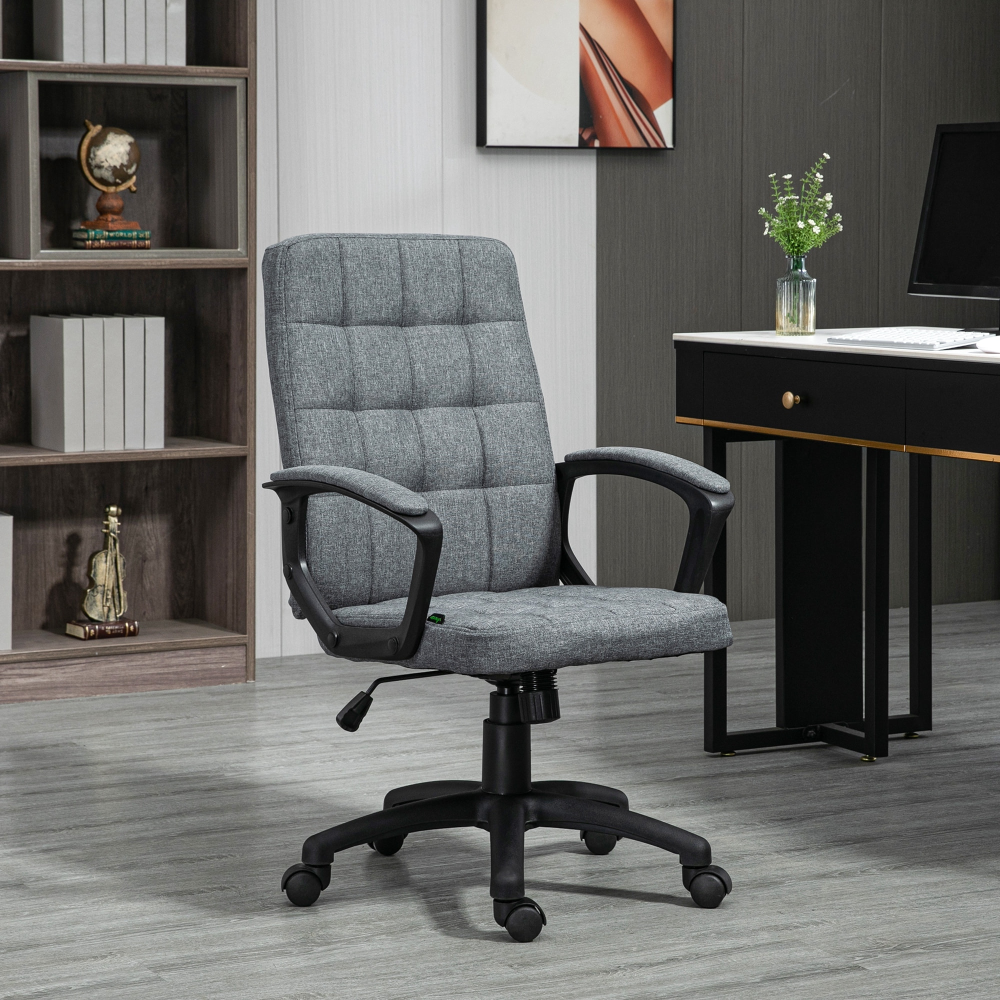 Silla de Oficina Silla de Escritorio Giratorio con Altura Ajustable y Reposabrazos Estilo Moderno Carga 120 kg para Estudio 59x63x96-105,5 cm Gris Oscuro