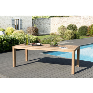 HALICE - SALON DE JARDIN EN BOIS TECK 6/8 pers. - 1 Table rectangulaire 220*100 cm et 6 fauteuils empilables