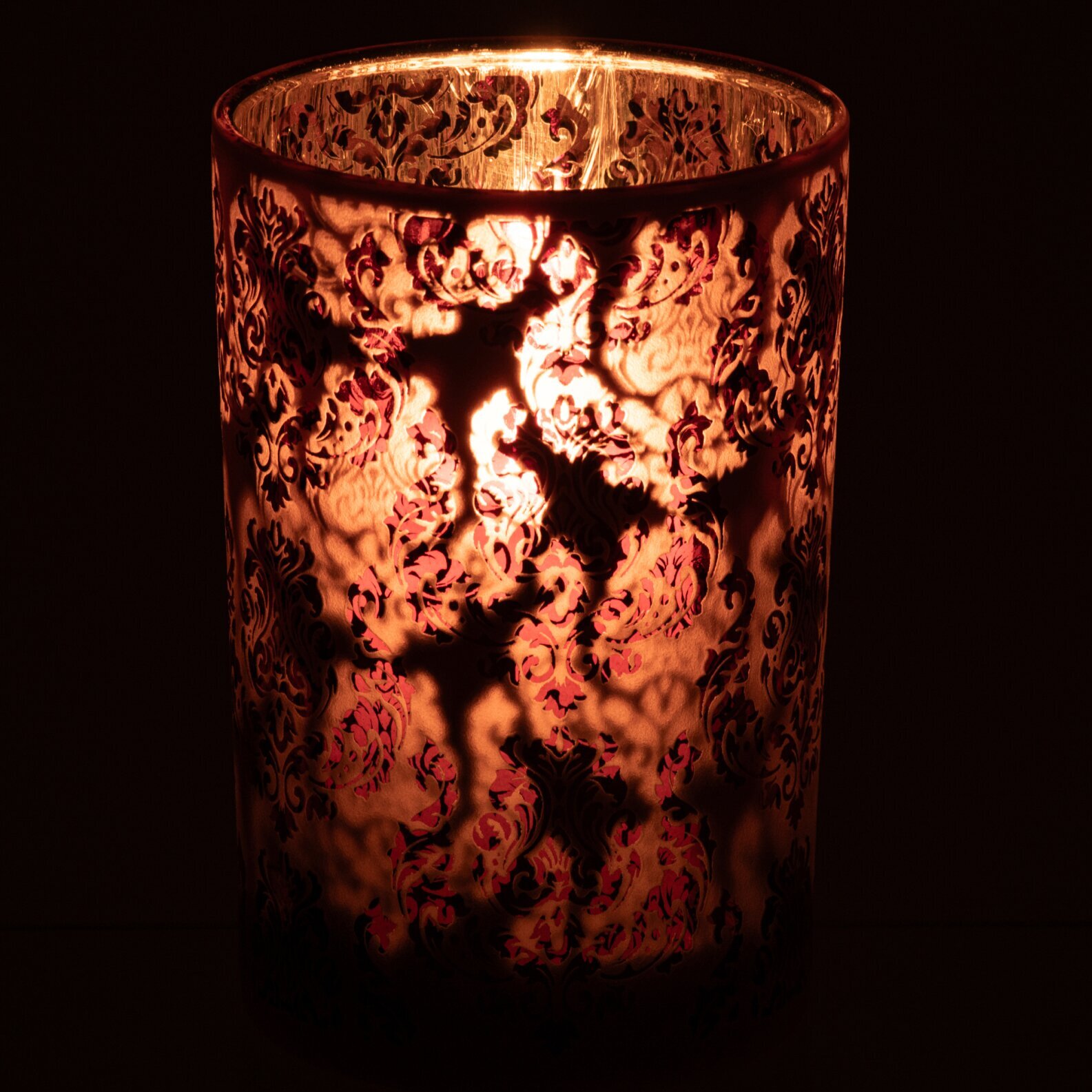 J-Line photophore fleurs - verre - bordeaux/corail - large - set de 2
