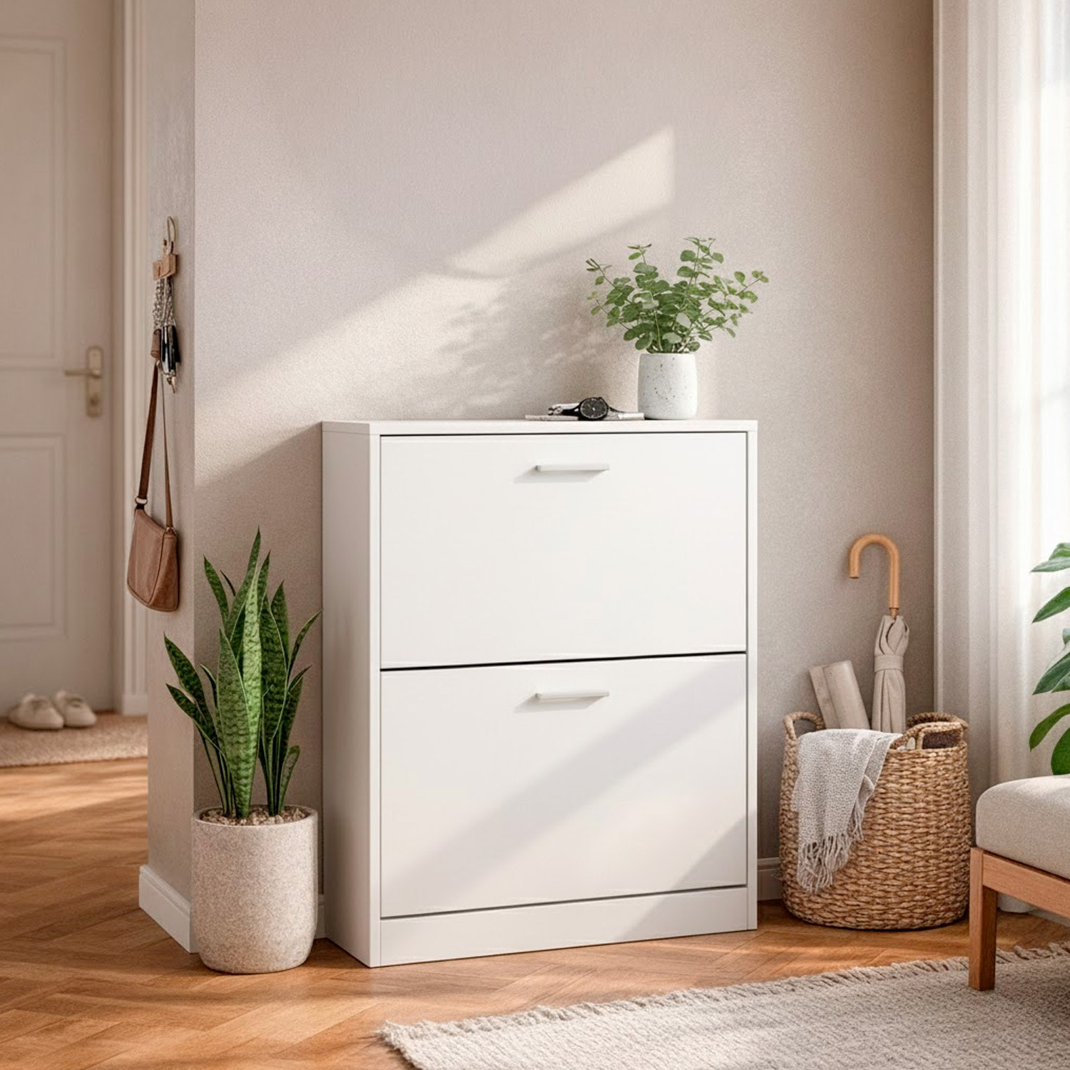 Scarpiera A 2 Ribalte Salvaspazio Con Doppia Profondità Mobile Portascarpe Per Ingresso Corridoio Contiene 12 Paia Di Scarpe 76 x 50 x 22 Cm Bianco