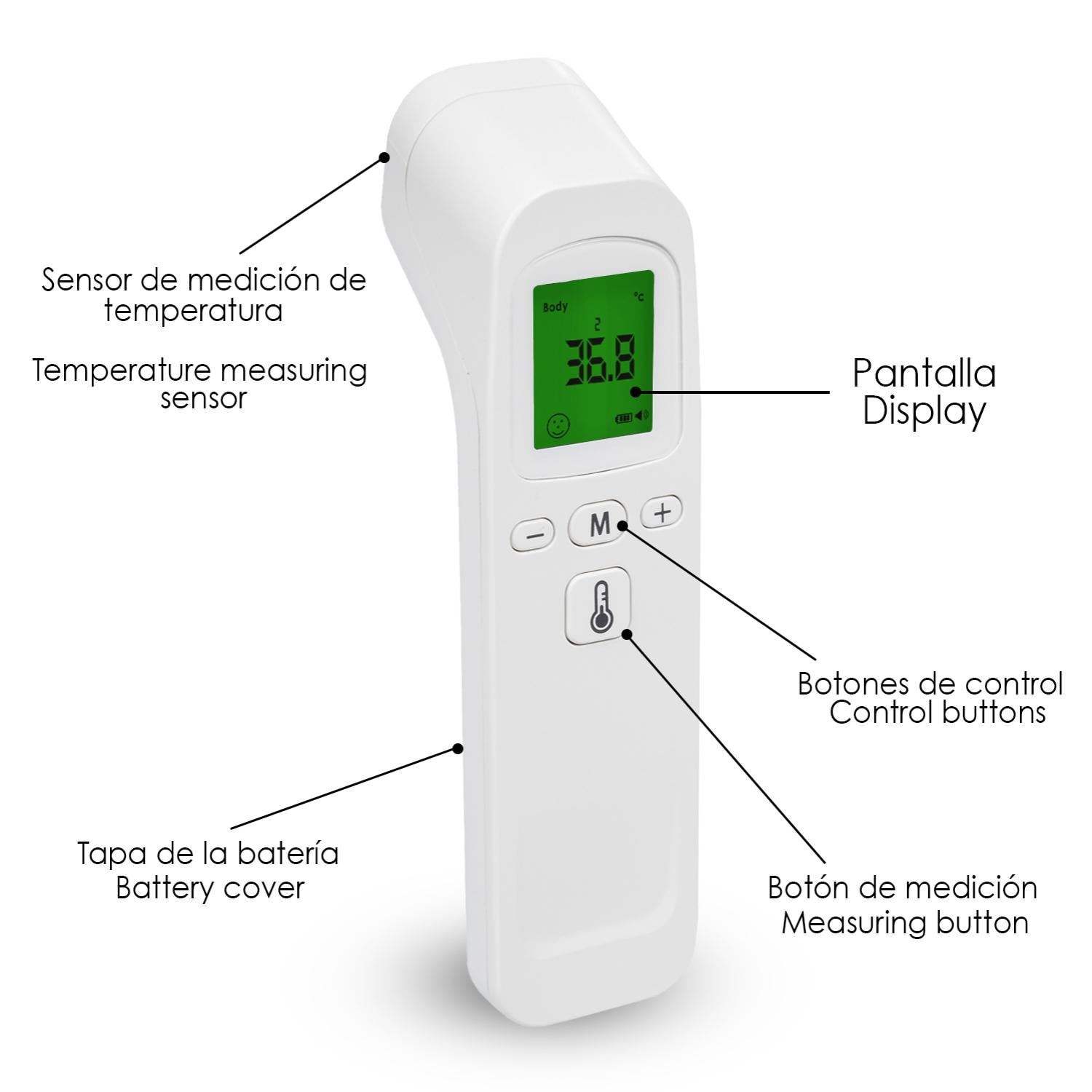 Termómetro infrarrojo sin contacto HG02 V1. Modo temperatura corporal y de objetos.