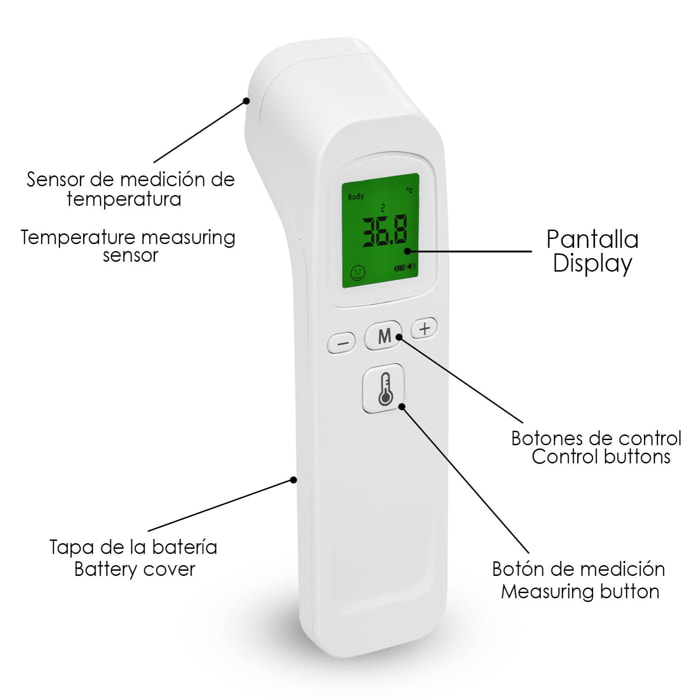 Termómetro infrarrojo sin contacto HG02 V1. Modo temperatura corporal y de objetos.