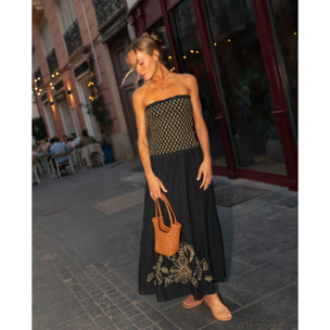 Vestido largo con cuerpo elástico bordado
