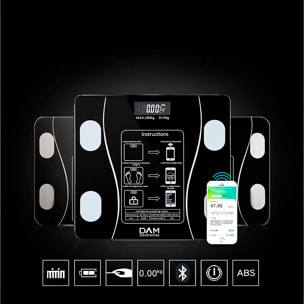 Bilancia intelligente con bioimpedenza, Bluetooth e App. 18 misure diverse: peso, % di grasso, IMC, età corporea, ecc.
