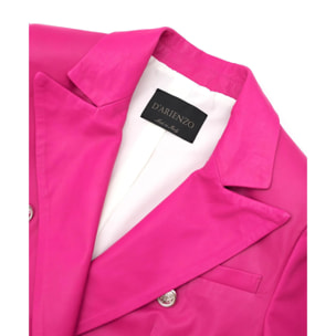 Giacca blazer doppio petto in pelle naturale fuxia