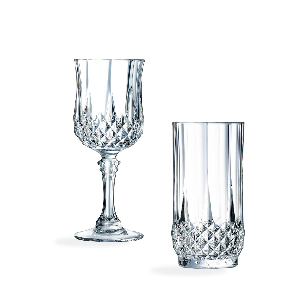 Ensemble 16 verres à pied et verres à eau Longchamp - Cristal d'Arques