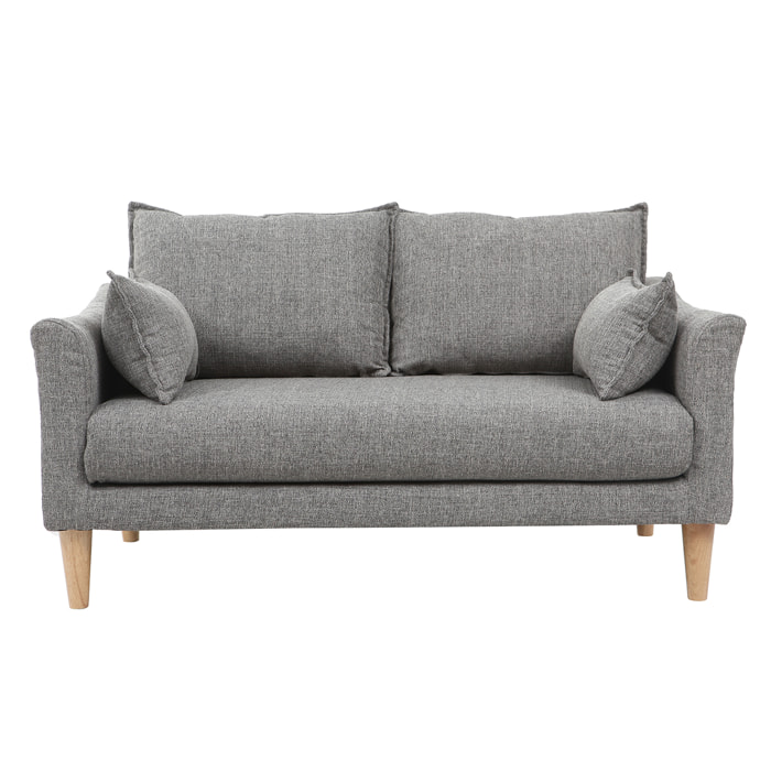 Canapé scandinave 2 places en tissu gris et bois clair KATE