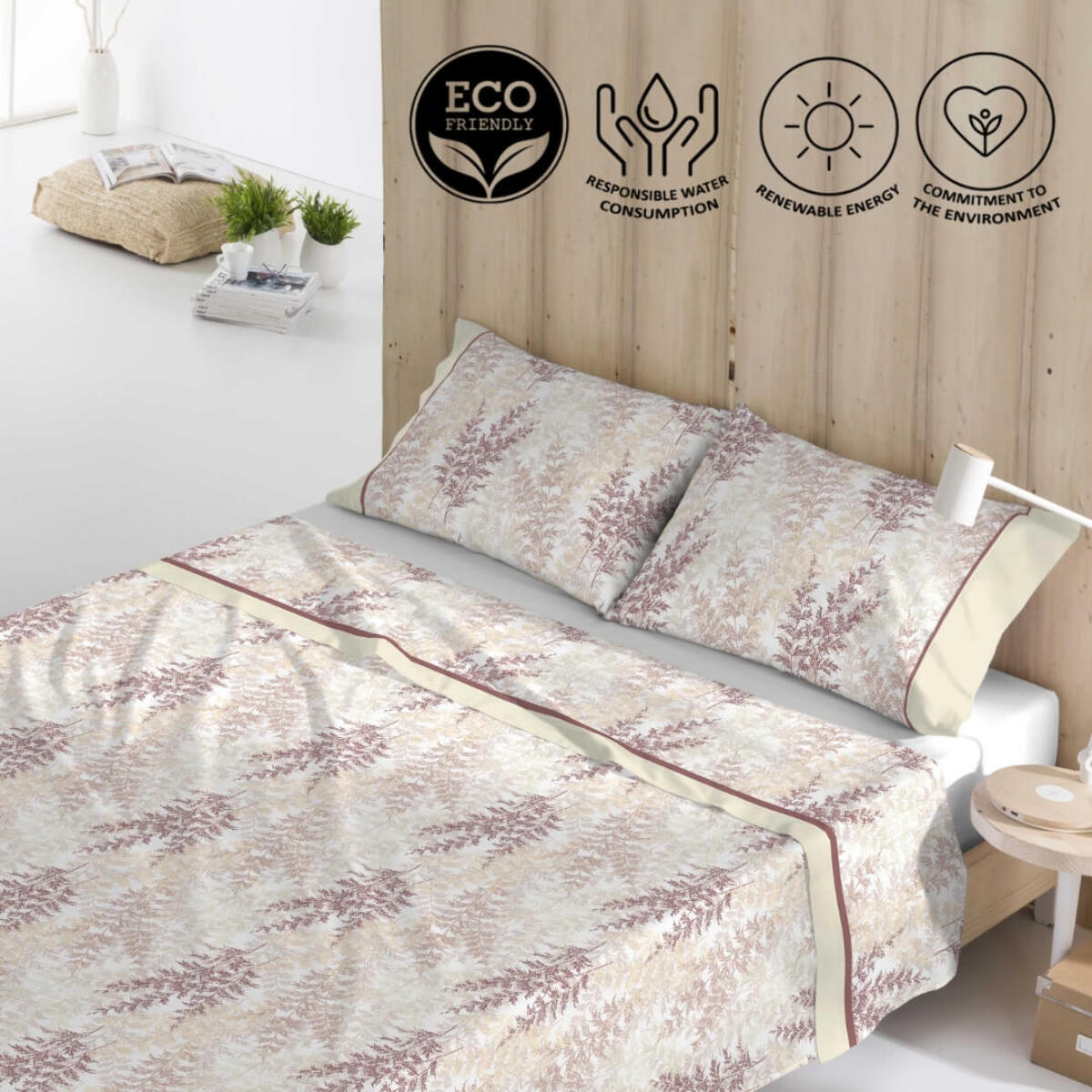 Naturals - Juego de Sábanas - Incluye 1 o 2 Fundas de Almohada + 1 Sábana Bajera - 50% Algodón - 50% Poliéster - Angela
