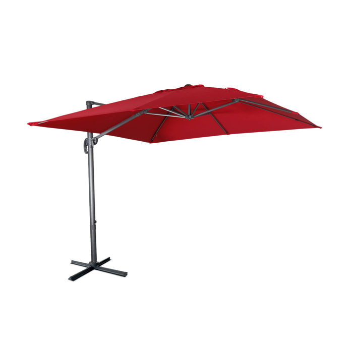Parasol déporté carré 3 x 3m haut de gamme - Falgos - rouge - Parasol excentré inclinable. rabattable et rotatif à 360°.