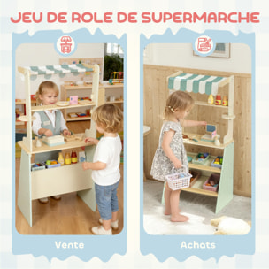 Jeu de la marchande en bois - jeu imitation supermarché enfant - nombreux accessoires - bois clair vert d'eau