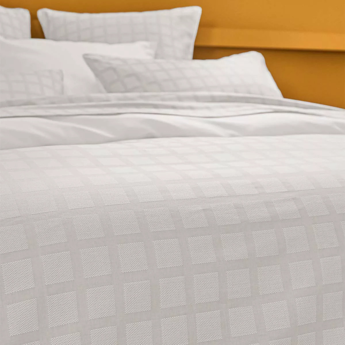 Housse de couette satin de coton motif jacquard blanc Allegria neige