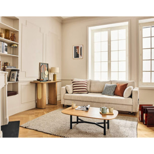 Anna - canapé droit 3 places convertible avec poche en velours texturé - Beige