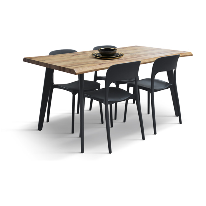 Tavolo ALICUDI con piano in legno finitura rovere rustico e gambe in metallo nero 160x90cm