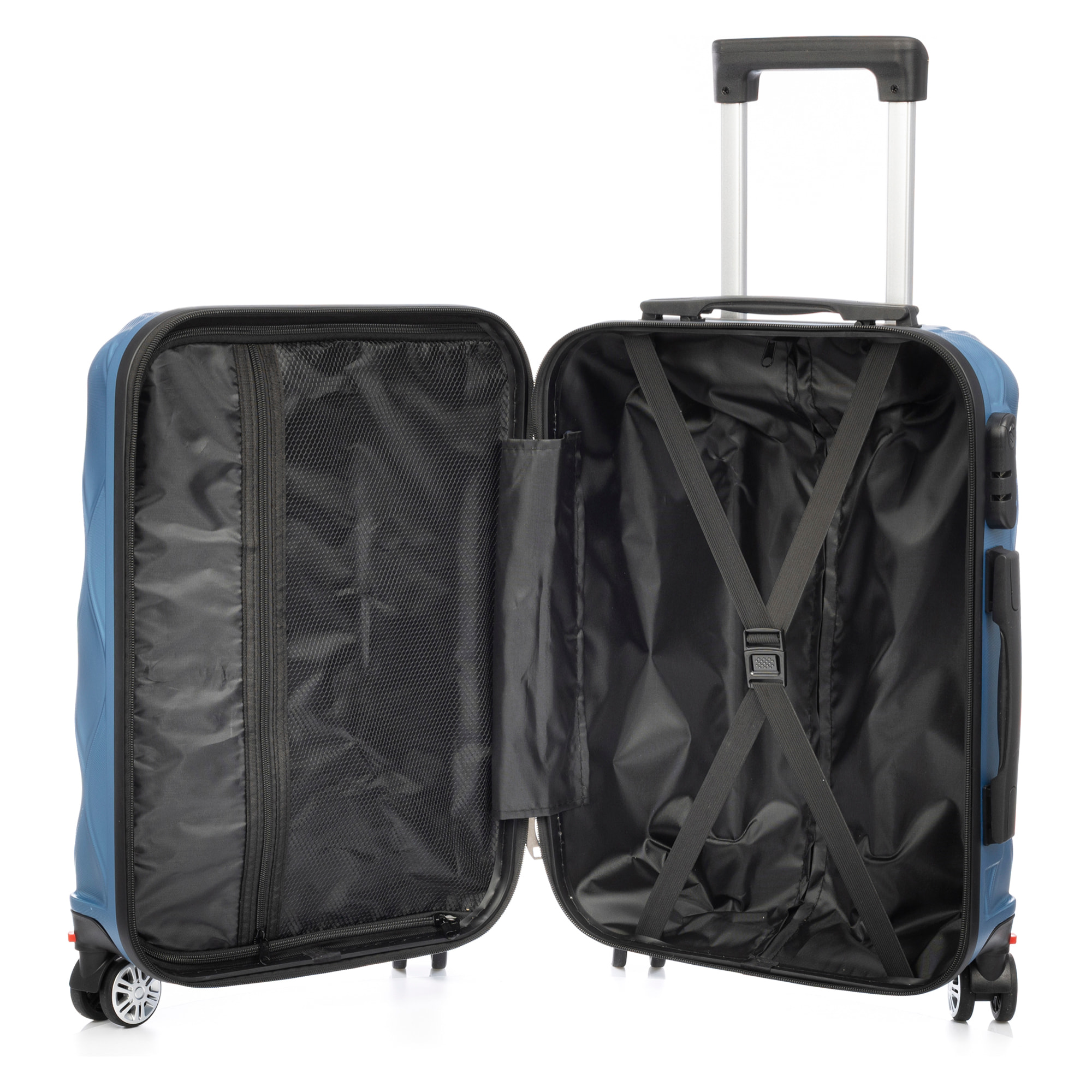 DAM Maleta de cabina Trolley en material ligero de ABS de alta resistencia. Cerradura numérica y 4 ruedas dobles extraíbles y giratorias 360°. 37x24x56 Cm. Color: Azul