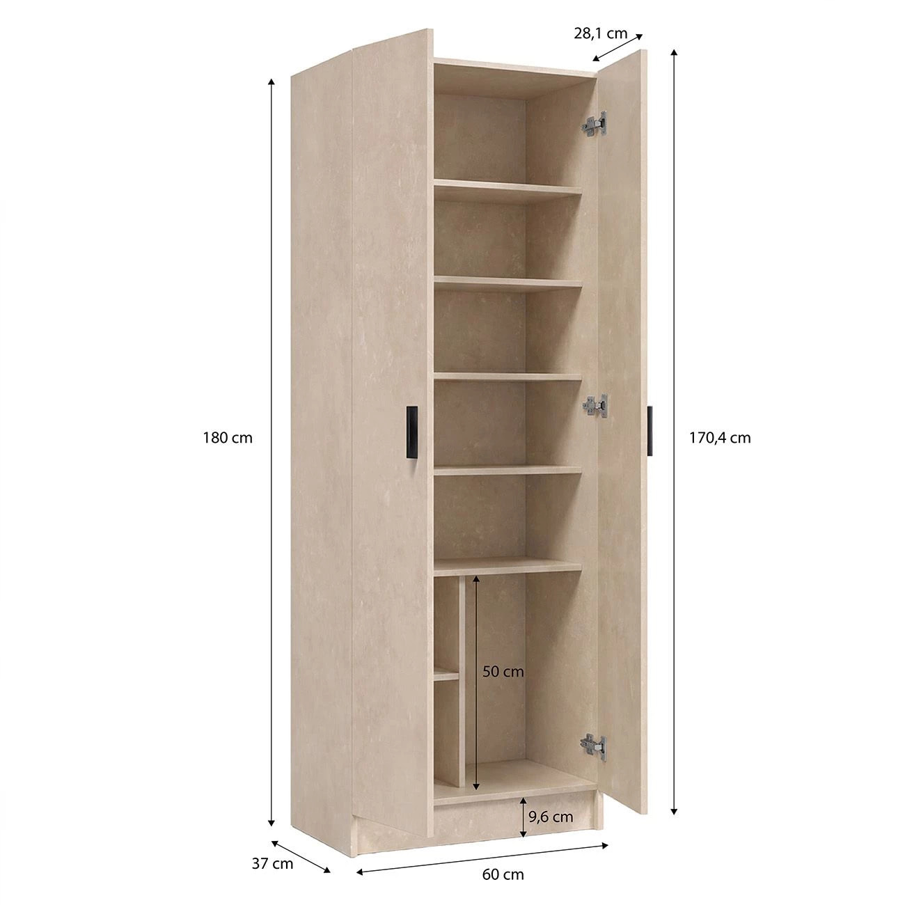 Armario de 2 puertas en efecto microcemento beige 60x180 cm Multi Useful Microcemento Beige