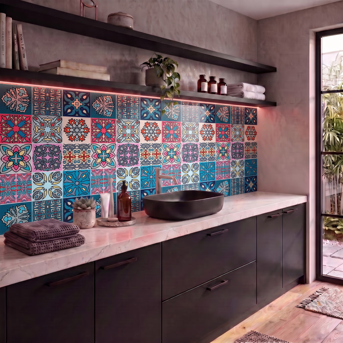 Stickers muraux - Sticker Mural Carrelage adhésif Cuisine Salle de Bain - 12 STICKERS CARREAUX DE CIMENT AUSTRALIA