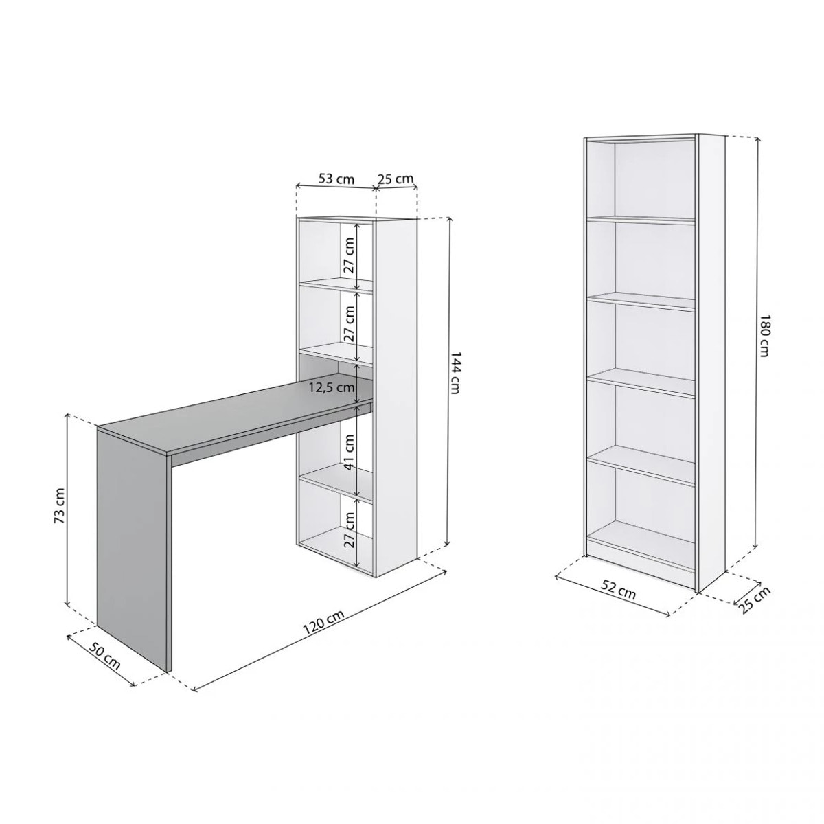 Pack escritorio y estantería Cosmic Plus Blanco Artik (Blanco Mate) - Gris Grafito