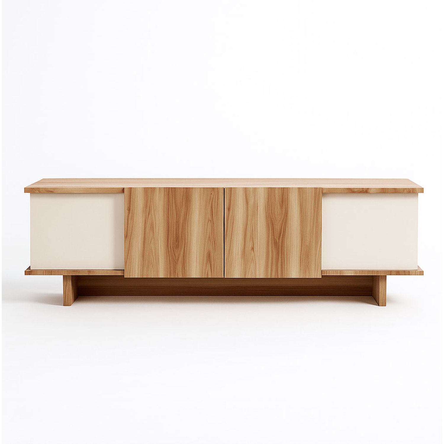 ANOUCK Meuble TV design avec placards aspect bois et beige 180cm