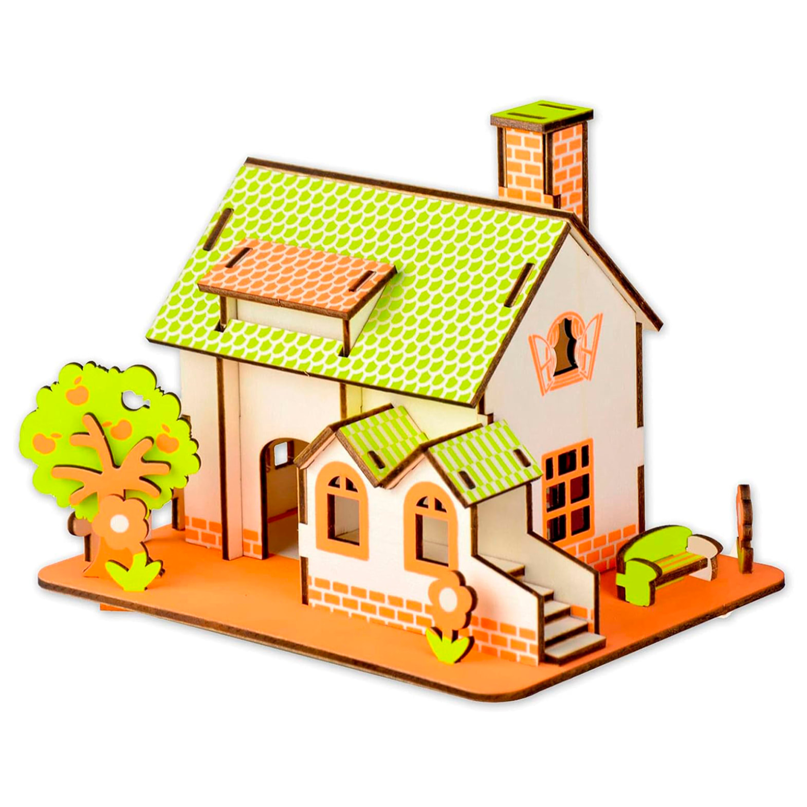 Maqueta 3D de madera. Casa con manzano. 44 piezas.
