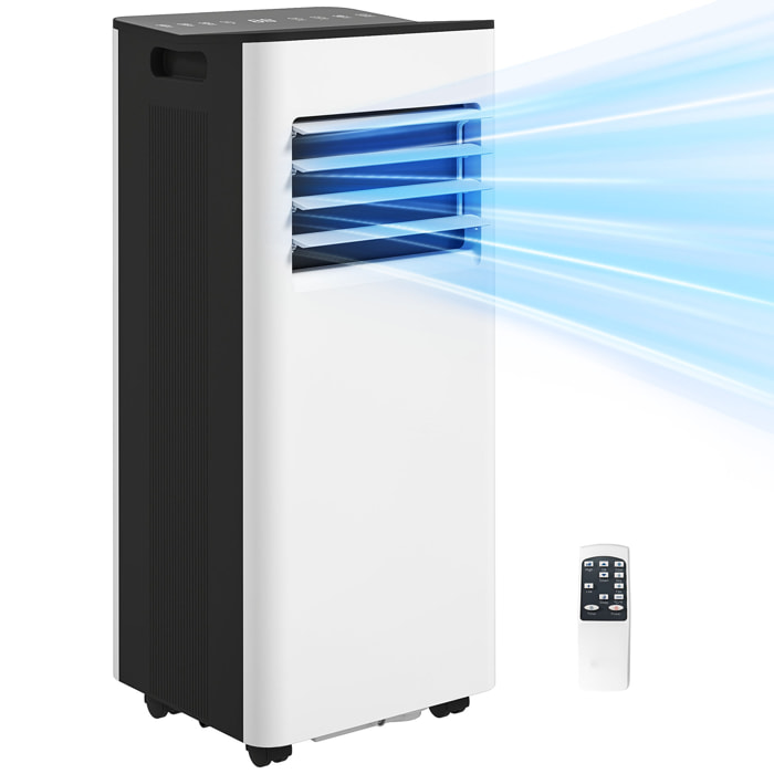 Aire Acondicionado Portátil 3 en 1 9000 BTU Enfriador Ventilador Deshumidificador 24,1 L/Día con Control Remoto Pantalla LED Temporizador 24h 2 Velocidades para Habitación 28m² Blanco