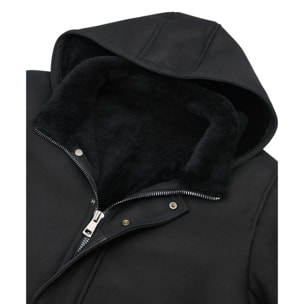 Cappotto Montone Shearling nero con cappuccio staccabile